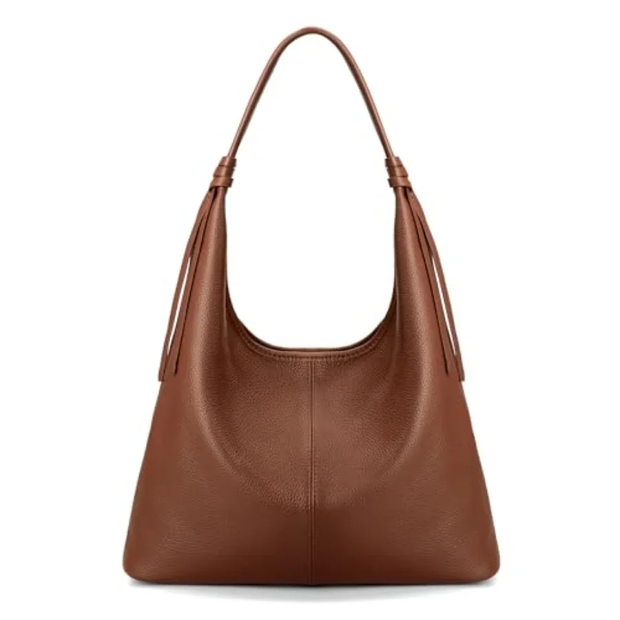 befen Genuine Leather Slouchy Hobo Purses for Women Top Grain Real Leather Tote Handbags Shoulder Satchel with Tassel Ribbon