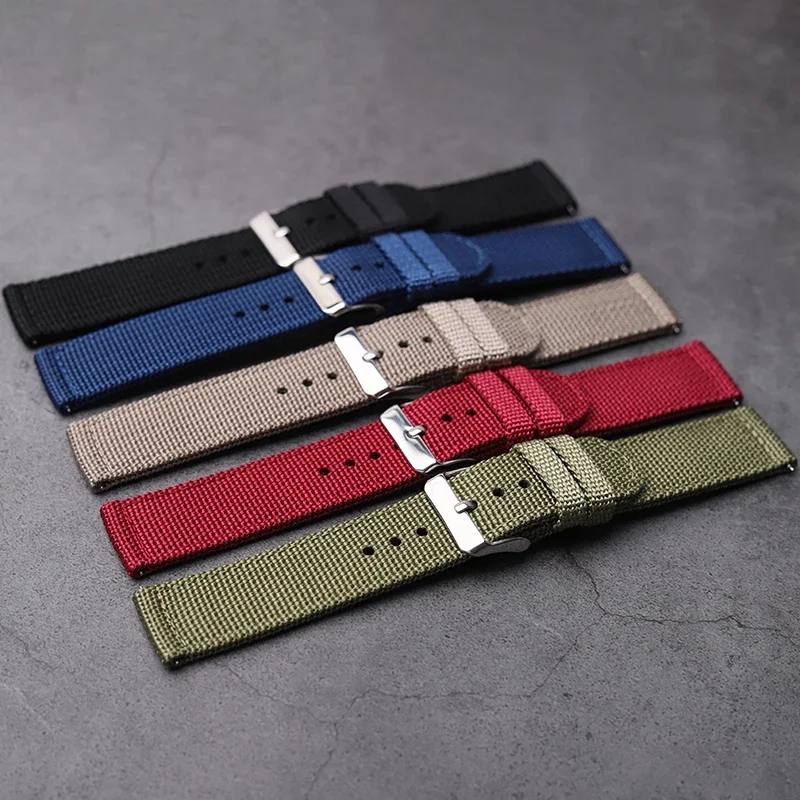 Army green canvas nylon strap for men Seiko 5 18mm Black red blue Green Water Ghost cocktail can20mm 22mm 24mm