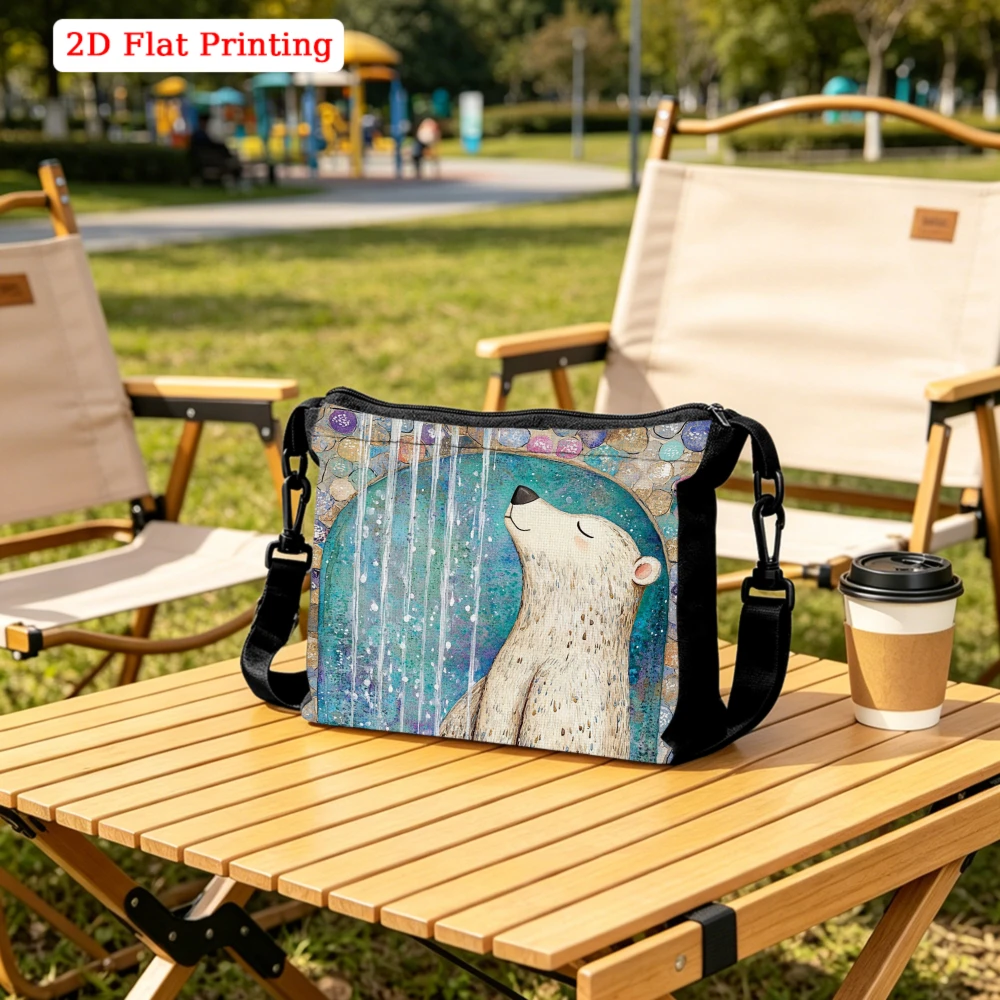 1pc Artistic Style Crossbody Bag Multicolor Bear And Raindrop Print Shoulder Bags Park Walking Daily Commute Storage Organizer W