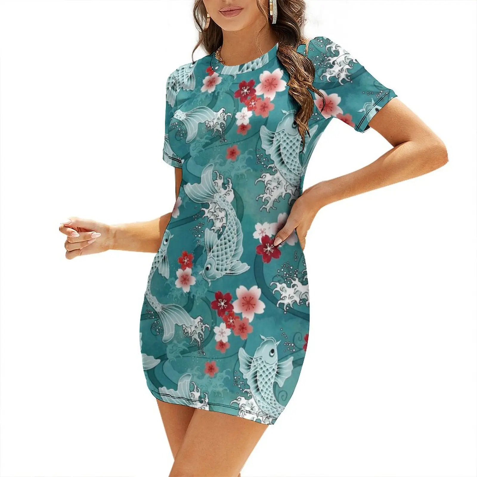 

Koi sakura blossom in turquoise Short Sleeved Dress dresses women summer 2025 prom dresses 2025 long dresses for women