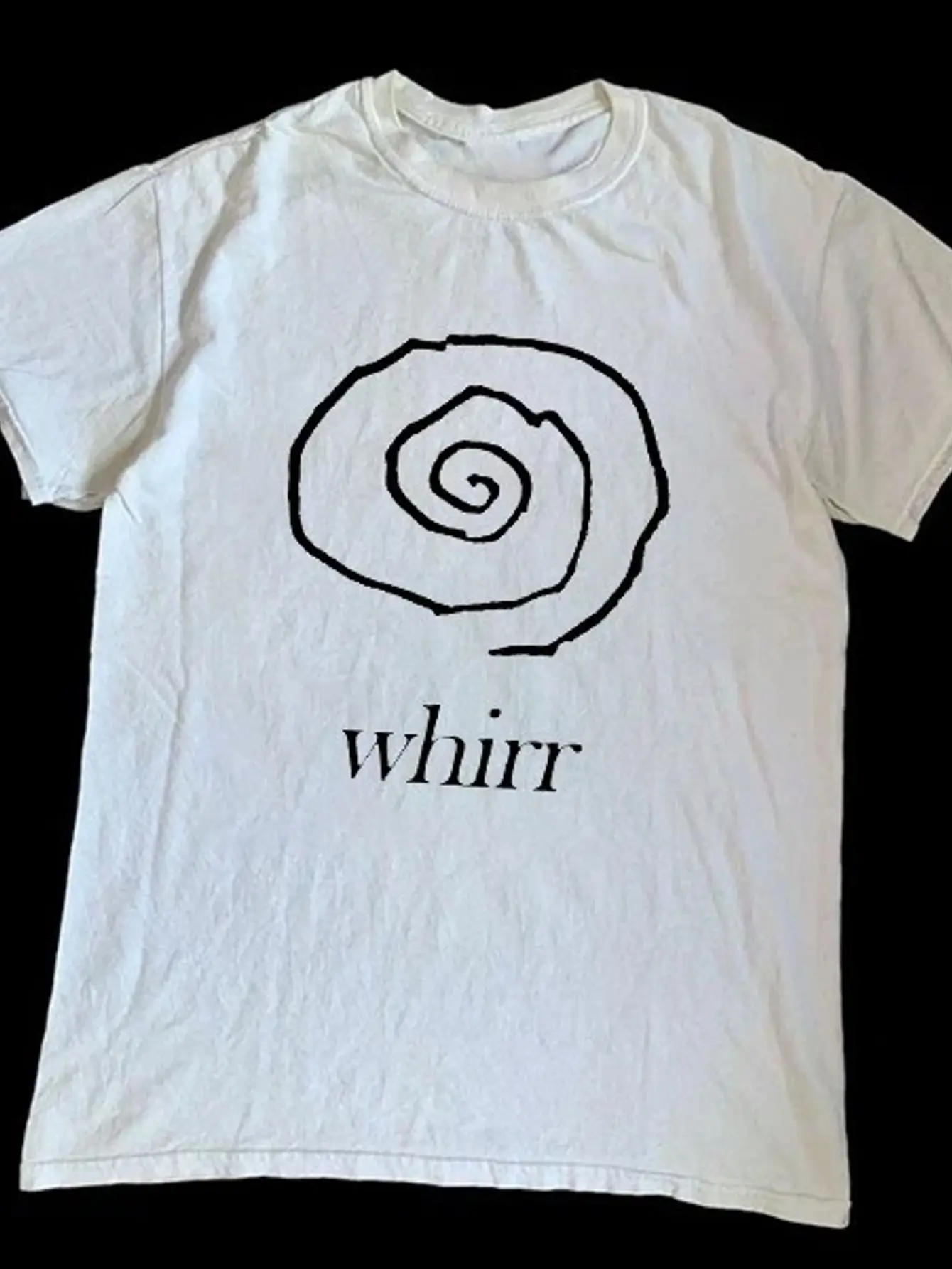 White Regular Fit T-Shirt with Spiral Pattern and Whirr Text Minimalist Design Trendy Streetwear Casual Wear for Everyday Summer