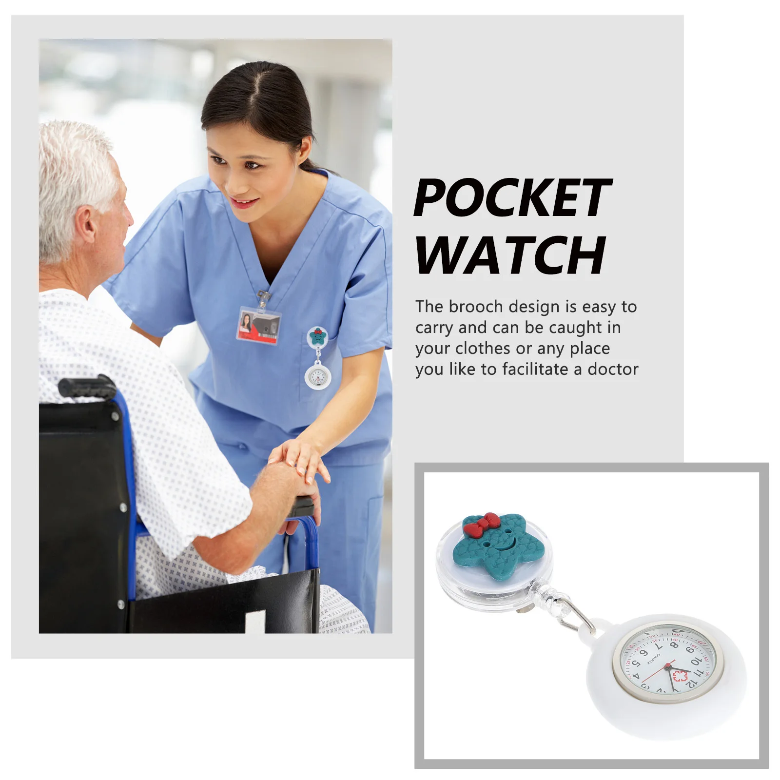 

Cartoon Star Nurse Watch Stylish Quartz Retractable Clip-on Pocket Hanging Watch for Nurses Doctors Medical Work