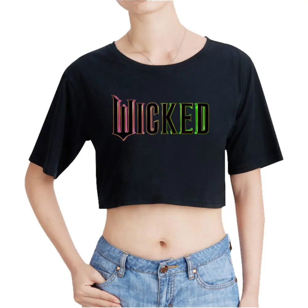 

Wicked Pink And Green Vintage 90s Crop Top Exposed Navel T-Shirt Oversize ONeck Tops Fashion Funny Tshirt Women