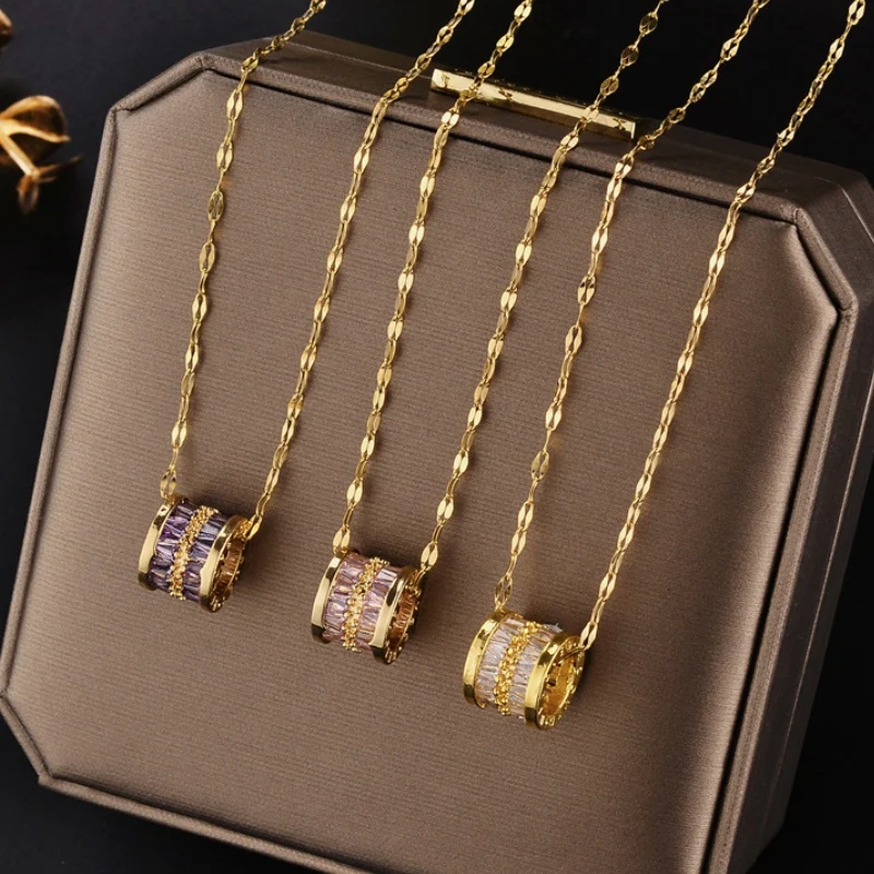 

Роскошный кулон с кристаллом циркония Ожерелье-цепочка до ключиц для женщин не выцветает ювелирные изделия из нержавеющей стали женские аксессуары для свадебной вечеринки