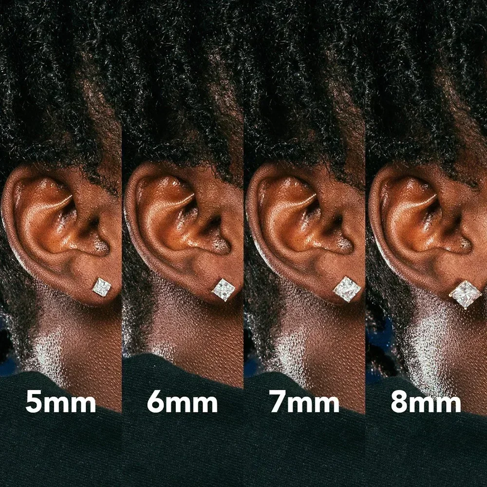 1 Pair Trend Square Zircon Piercing Stud Earrings For Men Women Classic Gold Silver Color Ear Accessories Fashion Jewelry