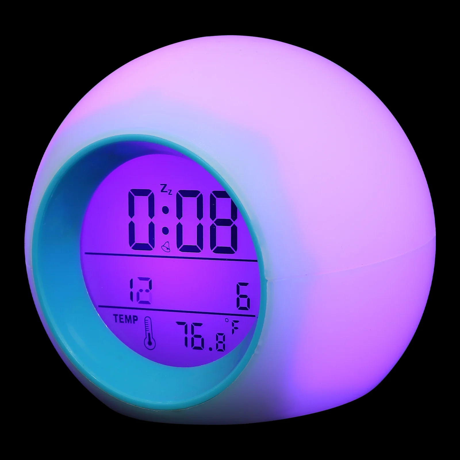

Round Colorful Night Light Clock 7 Led Colors 12/24 Hour Display Thermometer Bedtime Trainer For Bedroom Multi