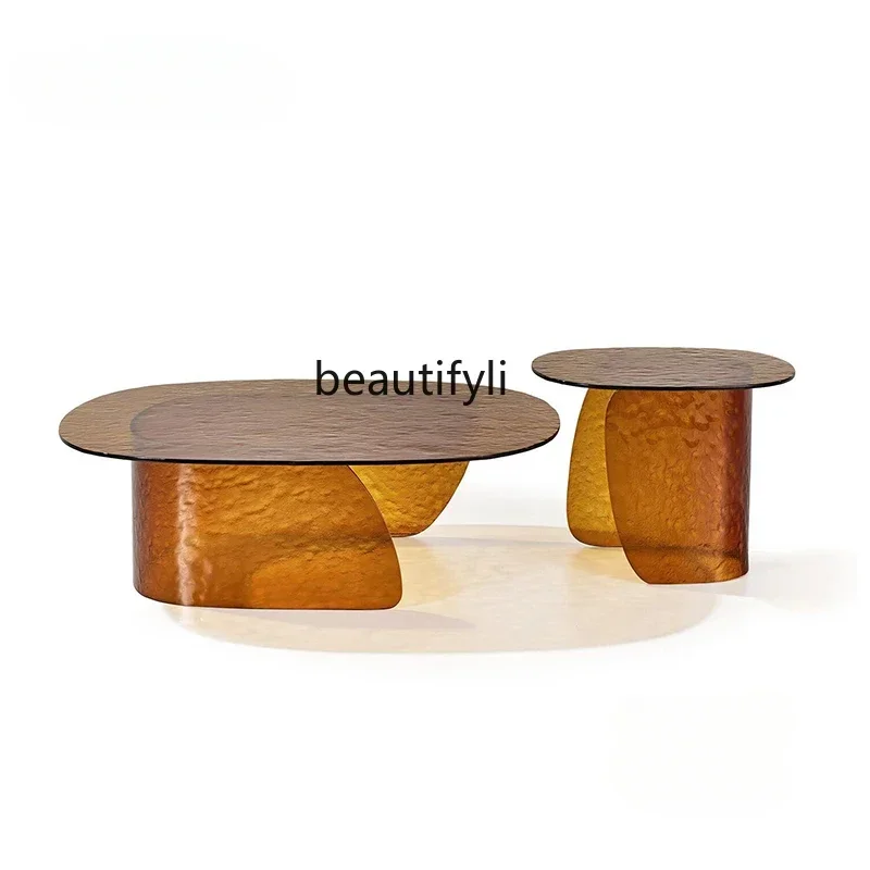 

New Art wabi-sabi wind medieval size special-shaped personality creative glass craft color coffee table