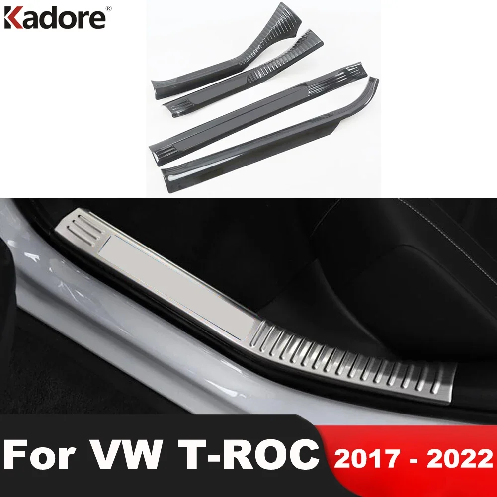 Door Sill Scuff Plate Cover Trim For Volkswagen VW T-ROC TROC 2017-2021 2022 Steel Car Welcome Pedal Protector Guard Accessories