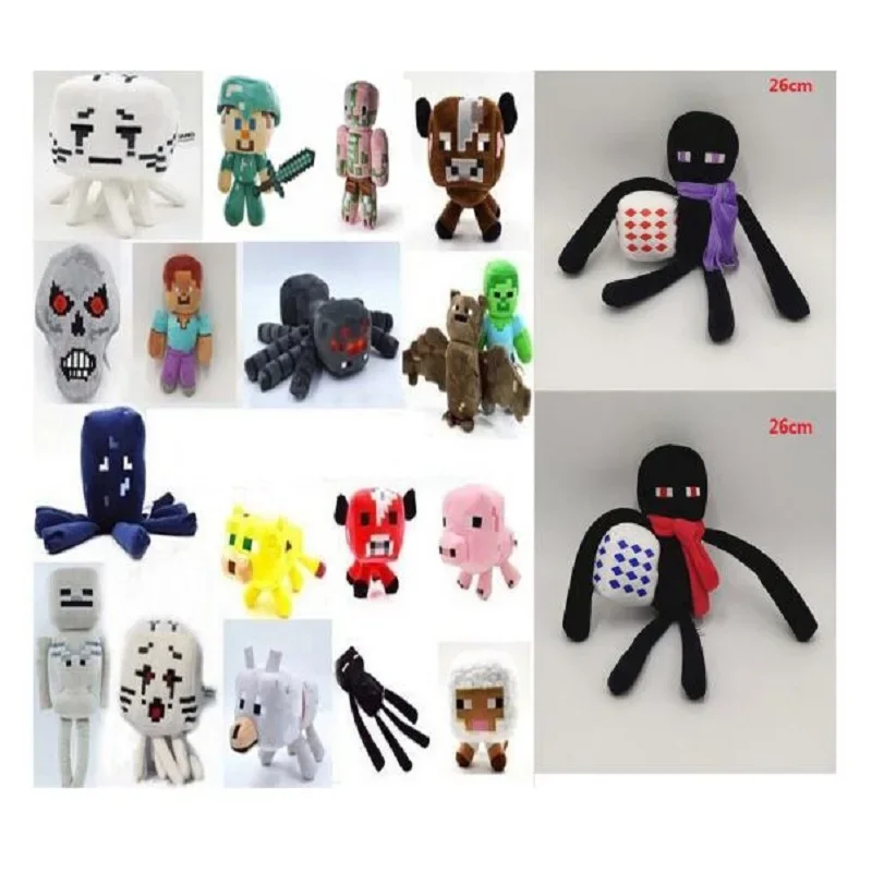 Nuevo Minecrafte creeper muñeco de peluche Zombie Bat calamar Mooshroom Enderman Ocelot Steve Baby Sheep chico juguete de regalo de cumpleaños
