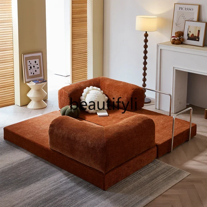 Retro corduroy fully dismantled and washed fabric sofa bed modern straight row double