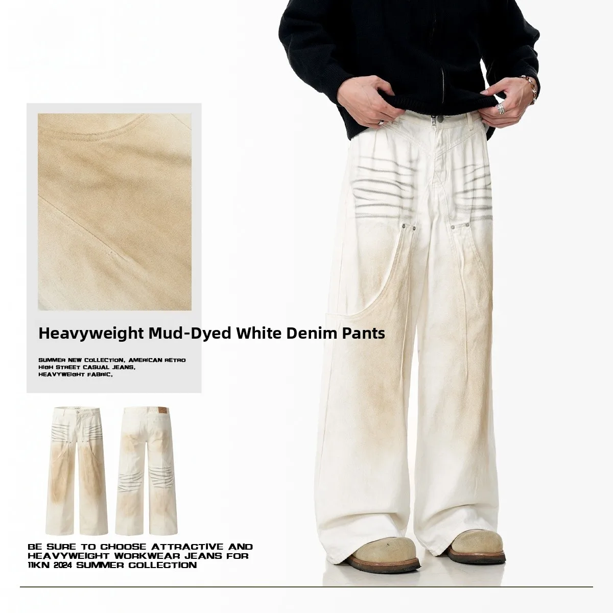 

American Sle Waed Straight Leg Jeans Men Women Loose Wide Leg Mud Dye White Dir Pants Cotton Long Trousers Autumn Season