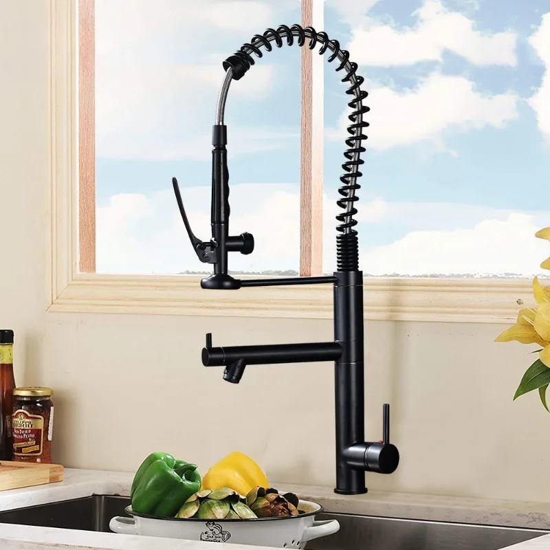 

Luxury Black Bronze Spring Kitchen Mixer Faucet Vanity Tap Single Handle Mixer Tap Sink Faucet 360 Rotation Kitchen Faucets