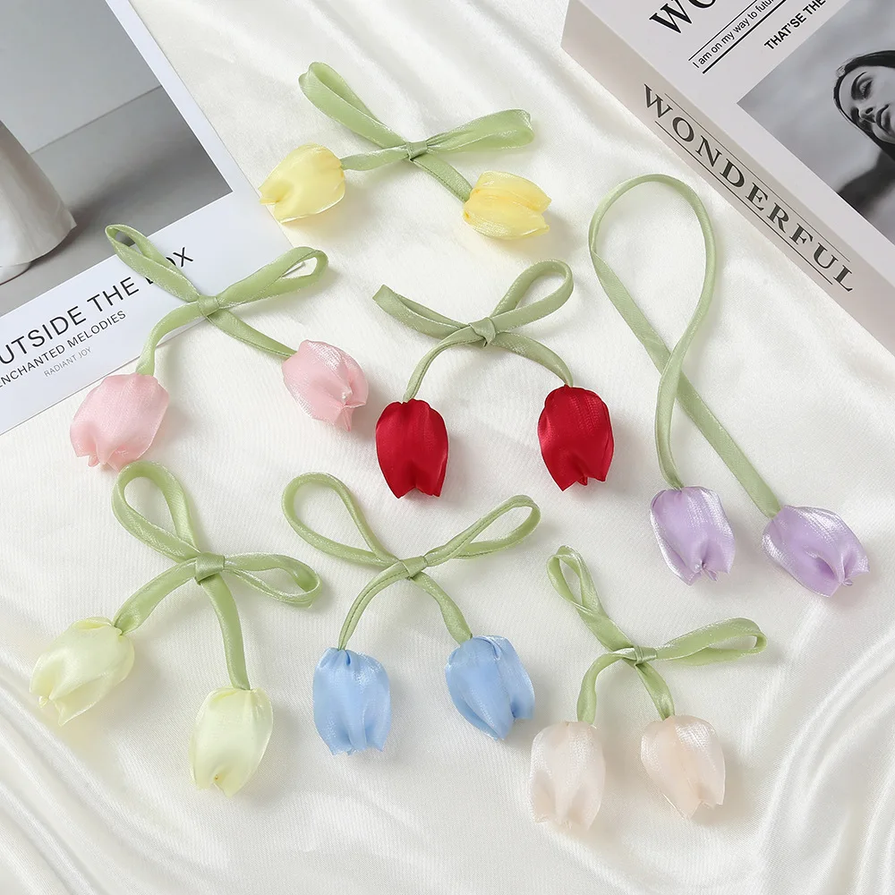 

5pcs/lot Sweet Tulip Silk Ribbon For Women Jewelry Making DIY Korean Style Hair Ribbon Hair Ring Shoelace Clothes Accessories