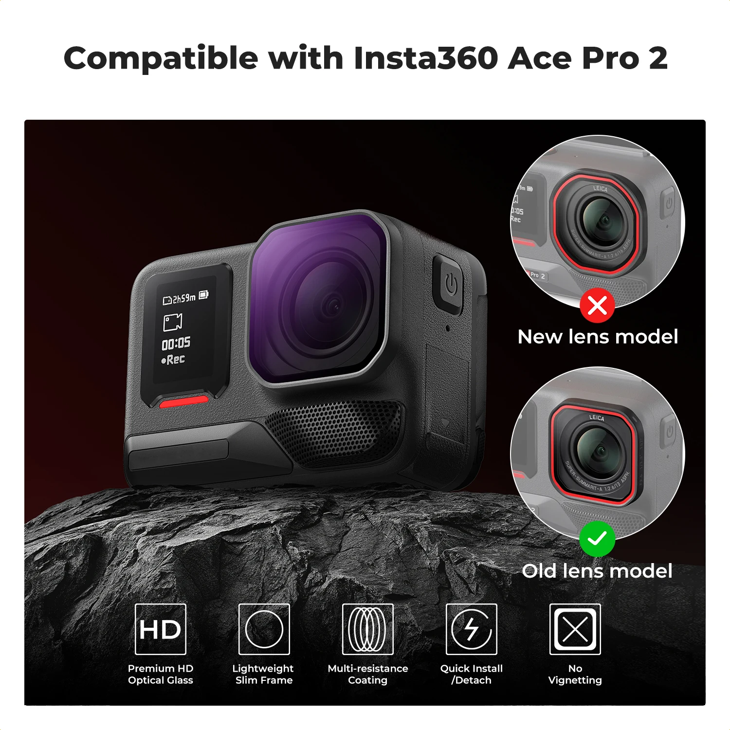 K&F CONCEPT Filtry PL ND8 ND16 ND32 ND64 ND128 z mocowaniem na śrubę do Insta360 Ace Pro 2, akcesoria do kamer sportowych z polaryzacją — zdjęcie produktu 3