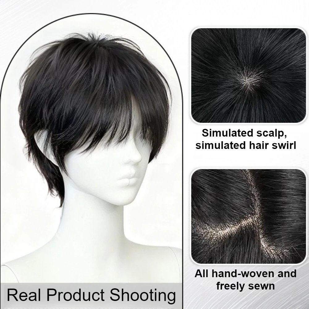 Fluffy Men's Short Wig Korean Fashion Natural Look Heat Resistant Synthetic Hair Wigs for Cosplay Halloween Christmas Daily Wear
