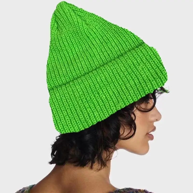 

652F Adult Knit Solid Color Hat Outdoor Windproof Handmade Crochet Beanie for Girls