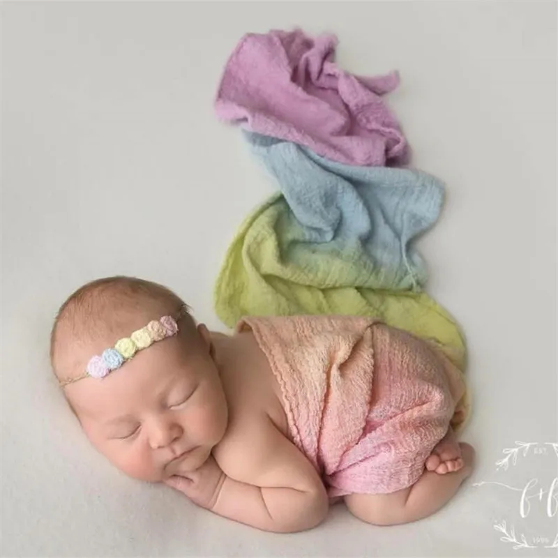 Newborn Baby Rainbow Photography Prop Wraps Cotton Infant Swaddle Photoshoot Background Blanket Stretch Wrap Backdrop 50x260cm