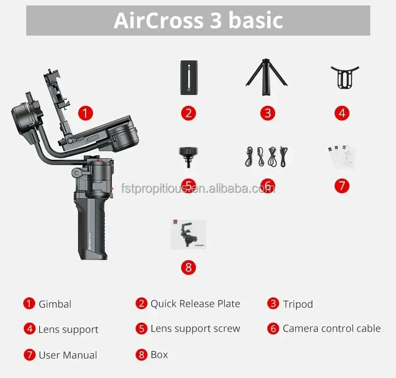 Moza-aircross 3カメラジンバルスタビライザー,3軸ジンバル,最大3.2kgのペイロード,複数のデバイスと互換性あり