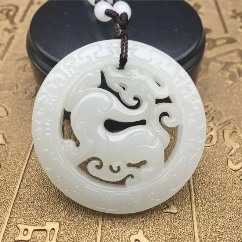 

New Cologne Pendant Suet White Hollow Zodiac Dragon Jade Pendant Men's and Women's Dragon Brand Jade Pendant Necklace