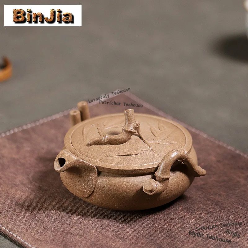 200ml Retro Yixing Purple Clay Teapots Handmade Bamboo Hand Grab Pot Raw Ore Old Section Mud Kettle Chinese Zisha Tea Set Craft