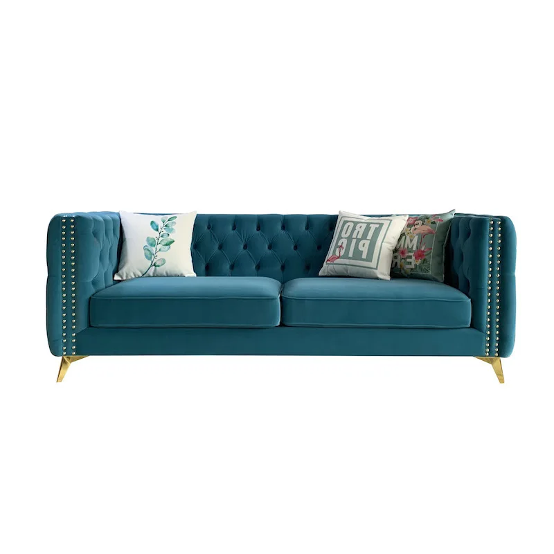 

American light luxury ins Internet celebrity simple style modern Italian velvet Nordic fabric living room pull button three sofa