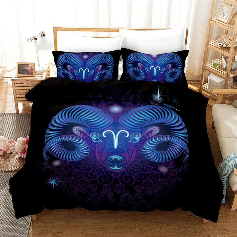 

3D Aries Duvet Cover Set Twelve Constellations Bedding Set For Teens Kids Dorm Decor Microfiber Exotic Abstract Art Quilt Cover