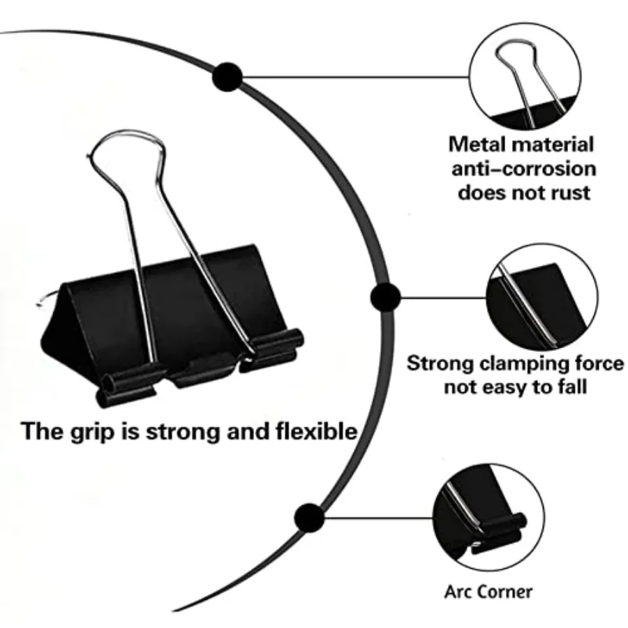 مشابك ورق مشابك ورق 300 عبوة بأحجام متنوعة أسود جامبو كبير متوسط صغير وصغير ومايكرو 6 مقاسات للمكتب والمدرسة وH