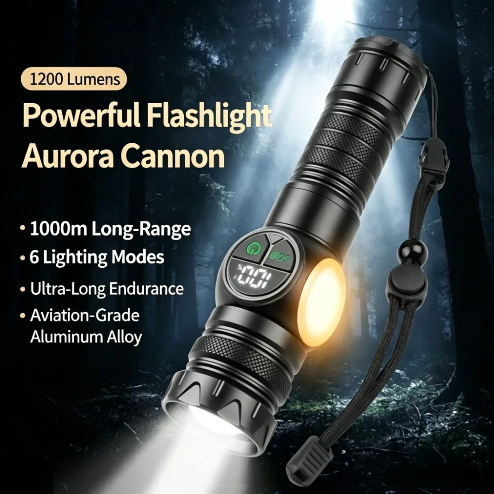 White Light LED Flashlight Type-C Charging Zoom Tail Magnet COB Torch Multifunctional Side Light for Outdoor Camping Car Repair