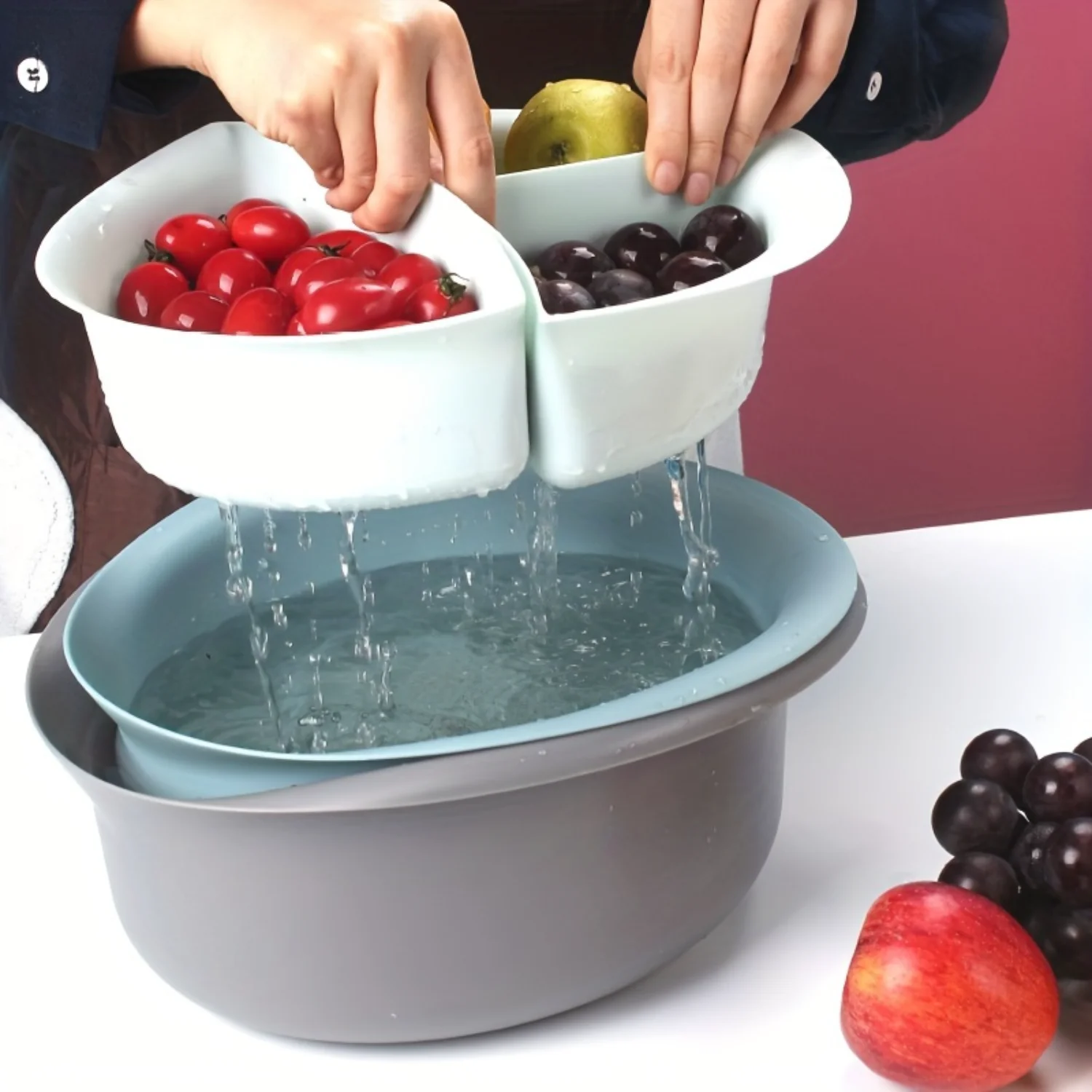 

Modern Kitchen Drain Basket - Plastic Vegetable And Fruit Washing Basin With Water Filter, Organizer For Use - 1Pc