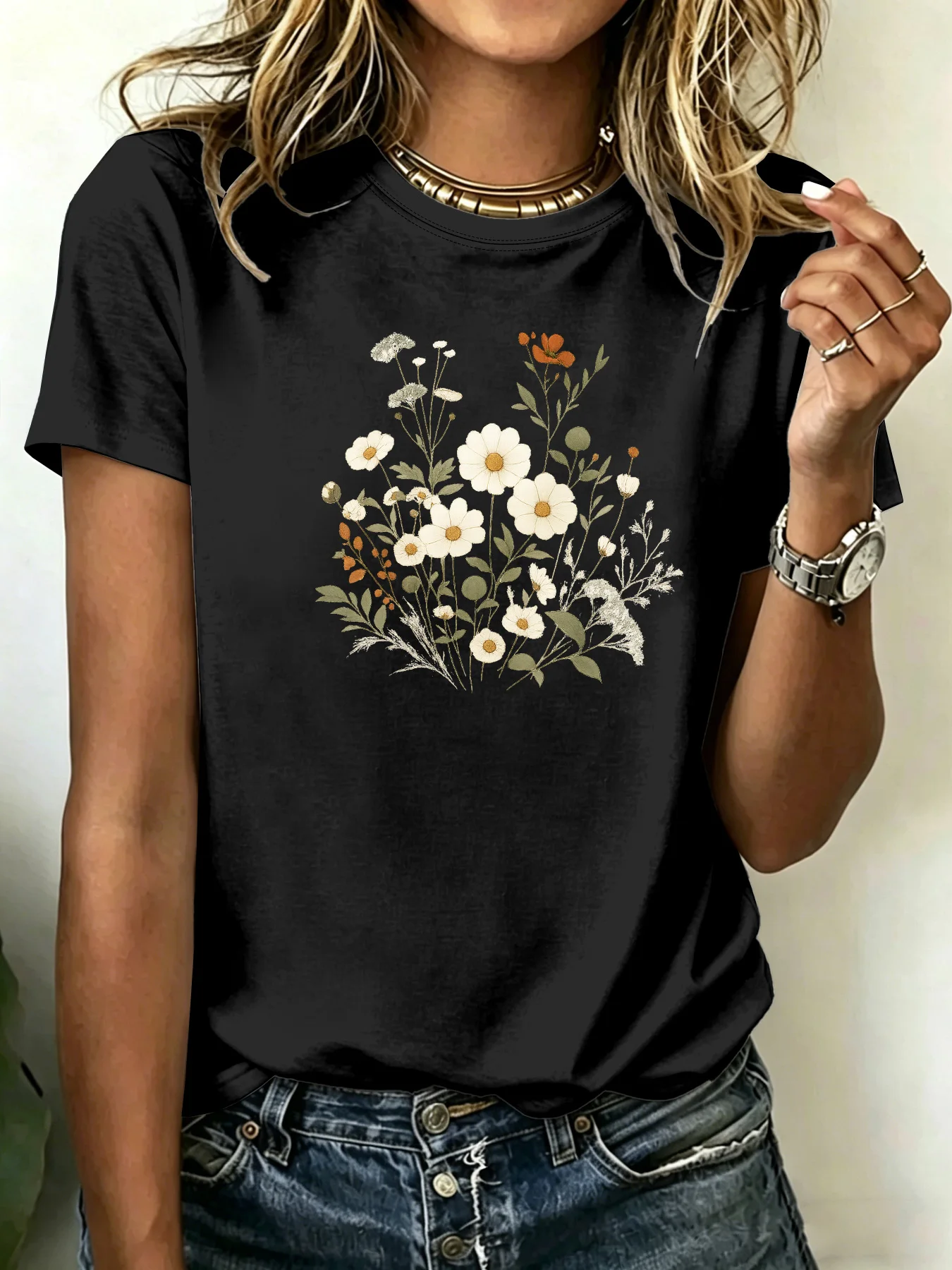 

Ladies Plus Size T-shirts, Short-sleeved Printed Tops, Loose and Casual, Soft, Comfortable and Breathable, for Leisure and Sport