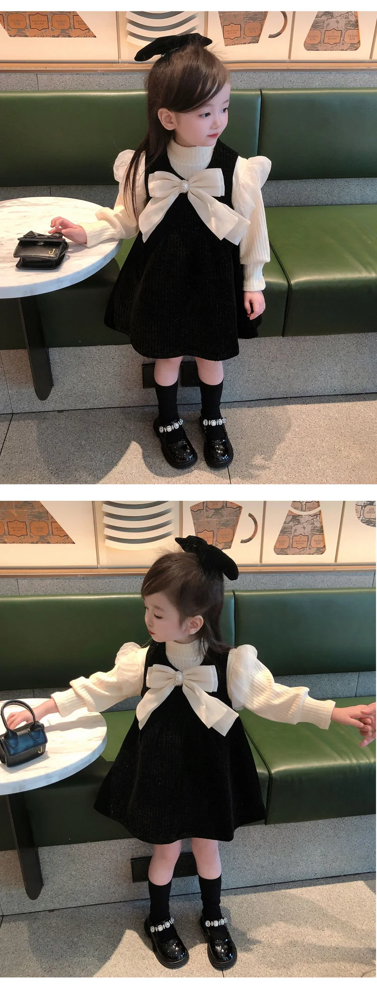 Mädchen Langarm Weiches Tüll-Prinzessinnenkleid Kinder Puffrock Zweiteiliges Innenset Atmungsaktives Bequemes Babykleid Casual – Detail 11