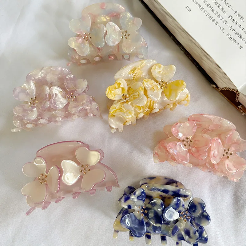 

YHJ INS заколка для волос с цветком, заколка для волос из ацетата с бриллиантами, корейский темперамент, популярные заколки для волос, заколка в виде когтей акулы, аксессуары для волос