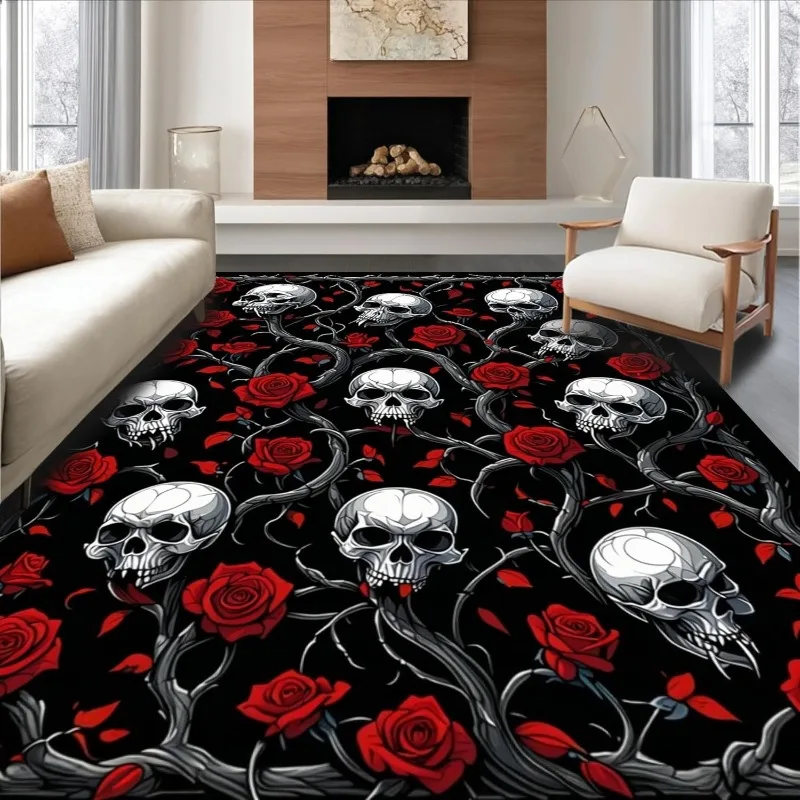 

Vintage Dark Style Living Room Carpet Halloween Skull Print Bedroom Rug Machine Washable Large Area Coffee Table Mat 러그 Alfombra