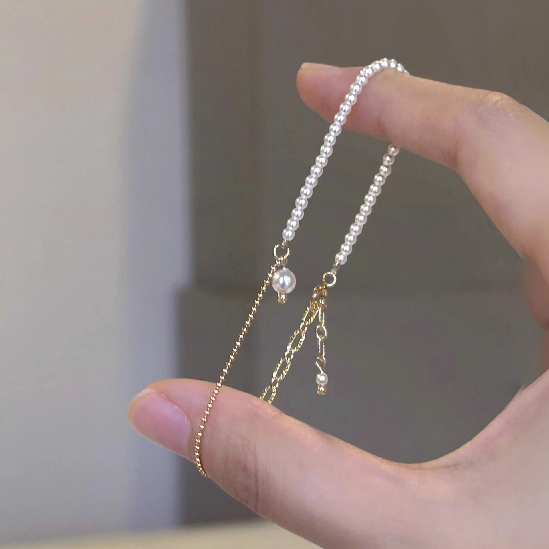 PANJBJ 925 Sterling Silver Pearl Bracelet for Women Asymmetric Hollow Out Geometry Sweet Grace Jewelry Gift Dropshipping