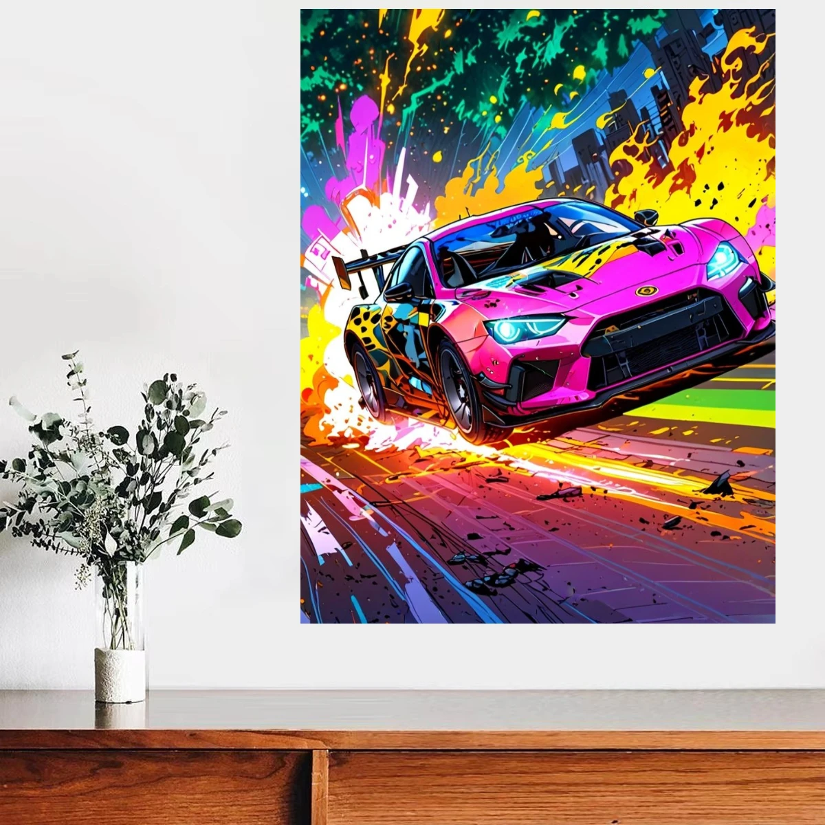 Pink Sports Car Racing Drift Oil Painting By Numbers Wall Decor for Living Room Bedroom Gift Unframed