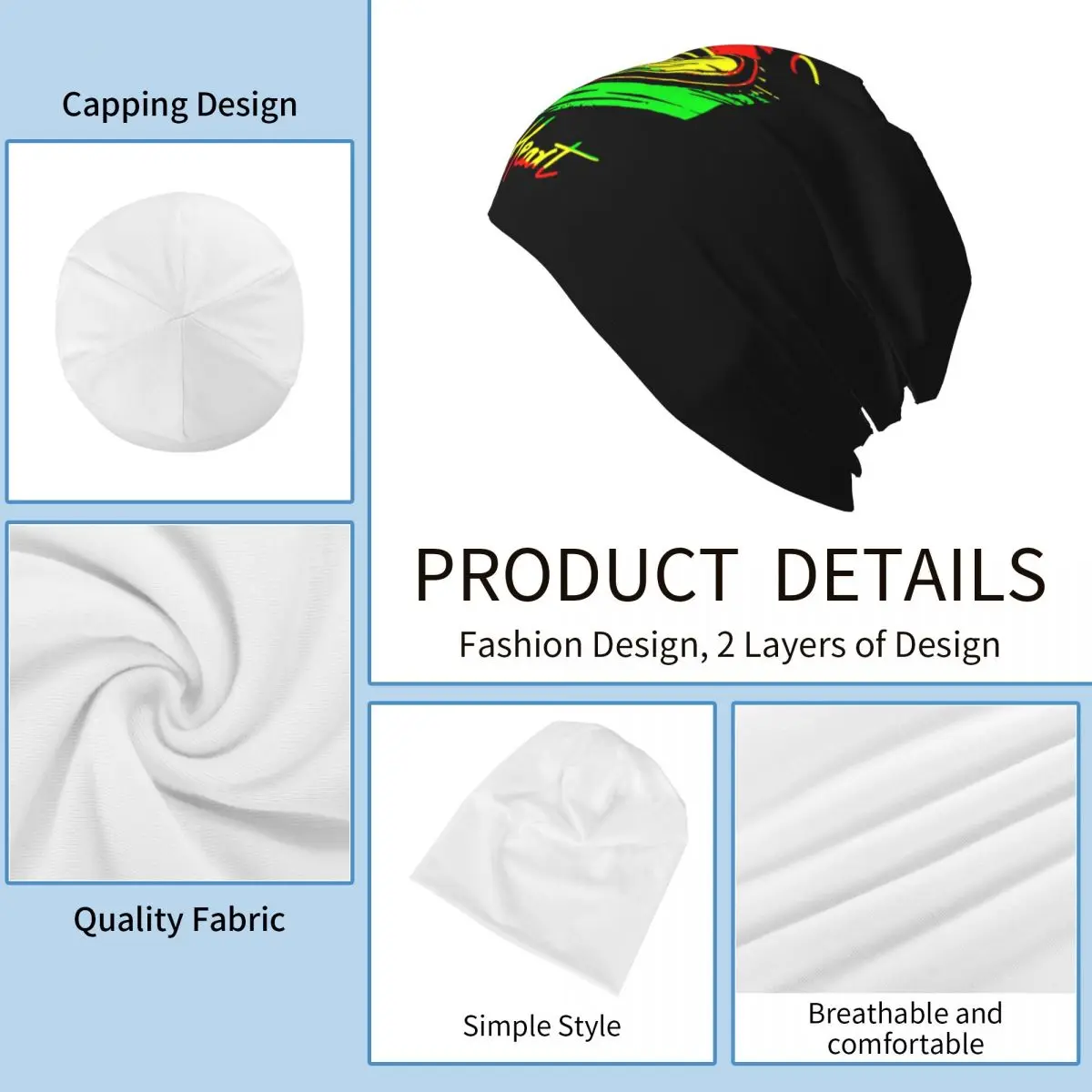 Jamaican Reggae Rasta Lion Jamaica Flag Unisex Beanies Caps Knitted Bonnet Hat Warm Hip Hop Autumn Winter Outdoor Skullies Hats view 5