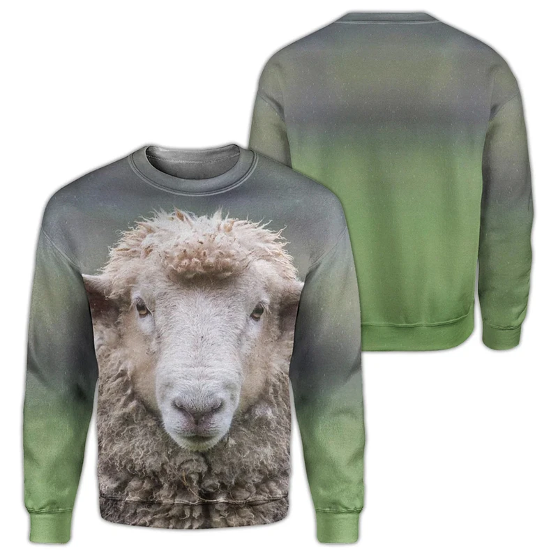 Pullover Sweatshirt For Men Animal Graphic 3D Printing Long Sleeve Tops Oversized O-Neck Funny Goat Pullover Casual Sweatshirts