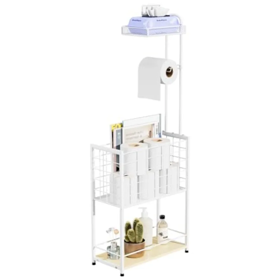 

Freestanding Toilet Paper Holder - 4-Tier Free Standing Toilet Paper Holder Stand with Shelf Bathroom Storage Rack for Extra Ro