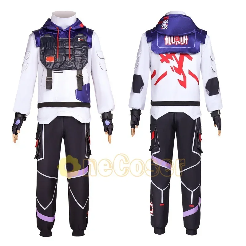 Spiel Valorant Iso Cosplay Kostüm Perücke ISO Schwarz Haar Mit Kapuze Sweatshirt Hosen Top Uniform Handschuhe Zubehör Halloween Party Männer