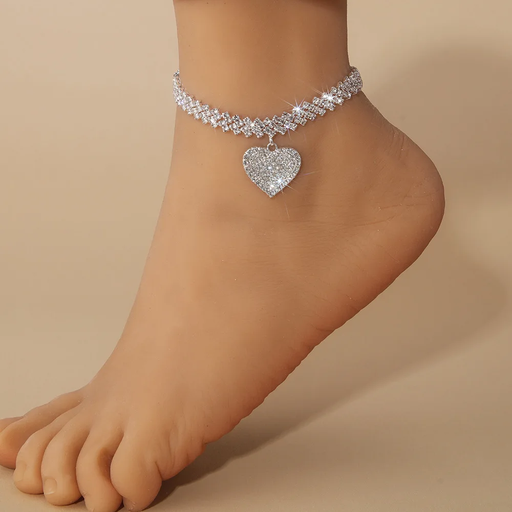 Beautiful Dazzling Cubic Zirconia Chain Anklet for Women Fashion Silver Color Ankle Bracelet Barefoot Sandals Foot Jewelry