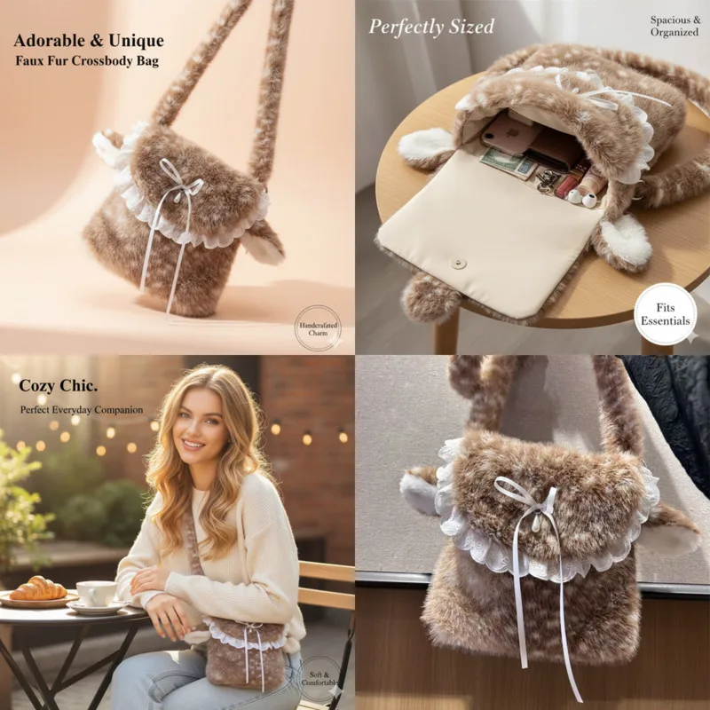 

Deer Y2K Backpacks Women Handbag Winter Korean Plush Girls Soft Shoulder Bag Cute Crossbody Bag Trendy Fluffy Bag Backpacks New