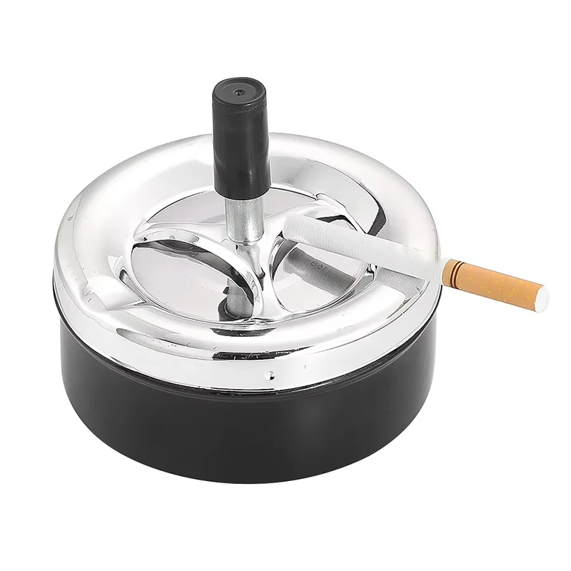 

2026 New Spinning Plain Ashtray C igarette Ash Tray For Home Office Hotel C igarette Ashtray Stainless Steel Press Rotating Lid