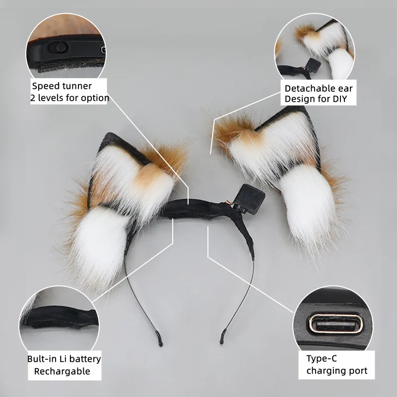 Remotable Electric Wagglable Fox Tail Animal Ear Headband Cosplay Prop Lolita Accessories Girl's Club Pub Costumes