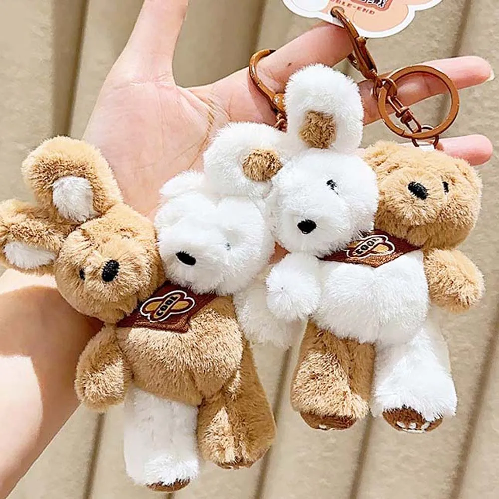 Double headed Plush Bear Rabbit Key Chain Stuffed Toys Keys Accessories Cartoon Bear Keyring Bunny Ornaments