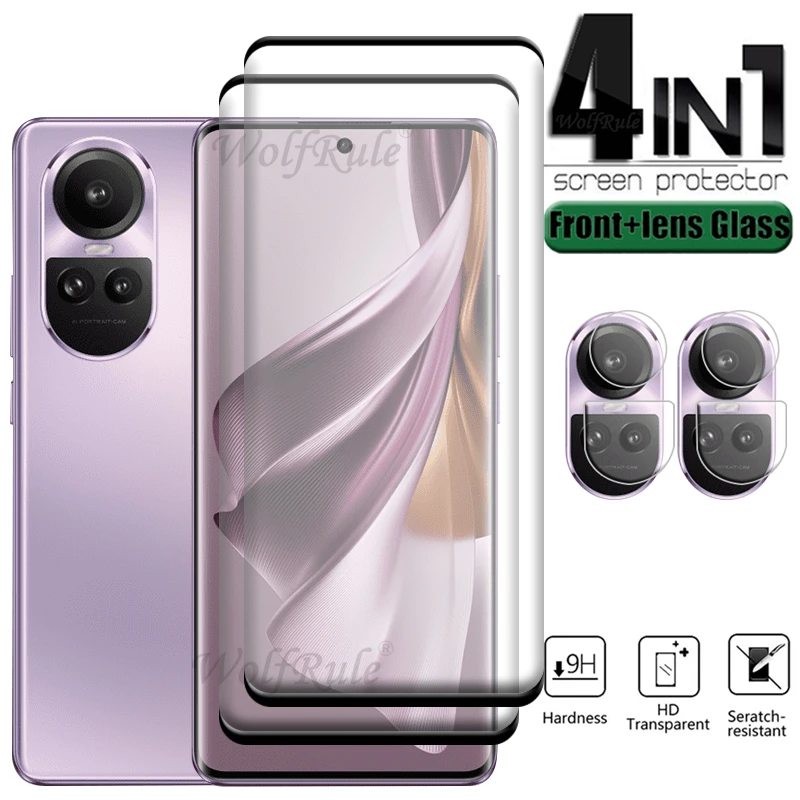 4-in-1 For Reno 10 Pro 5G Glass OPPO Reno 10 Pro 5G Protective Film Full Cover Curved 9H Screen Protector Reno 10 Pro Lens Glass