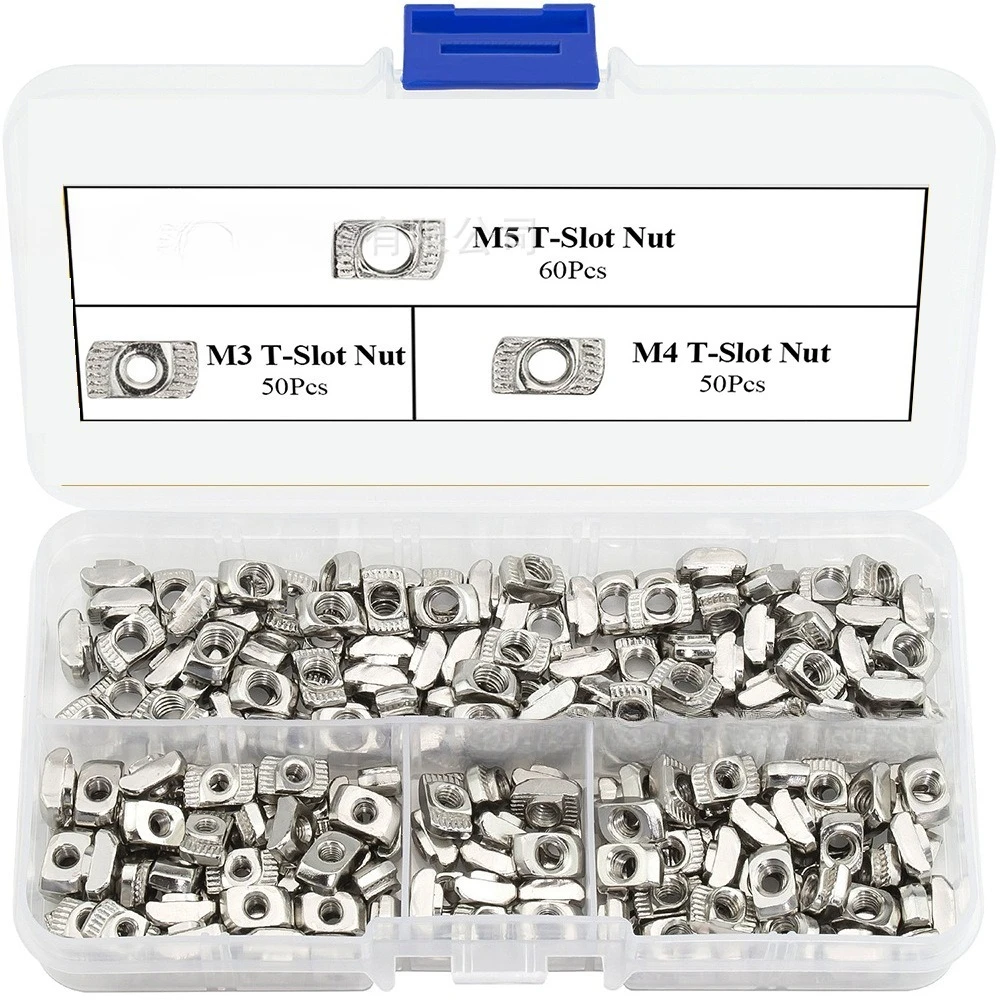 

European M3 M4 M5 T-Nut Slot Hammer Head Fastener Nut Assortment 160Pcs Kit for T Slot 20 Series Aluminum Profile