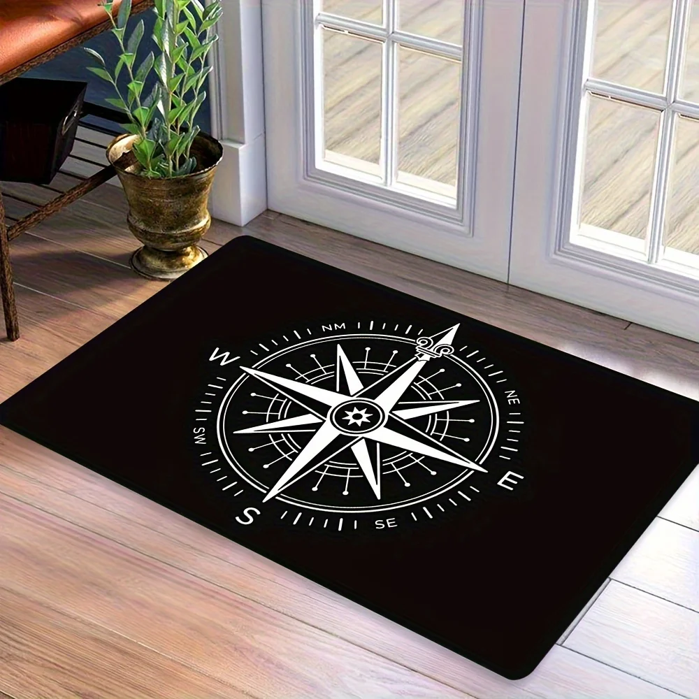 1pc of Nautical Compass Pattern Doormat, Made of Crystal Velvet Rectangular Floor Mat, Machine Washable and Colorfast, 1000g P