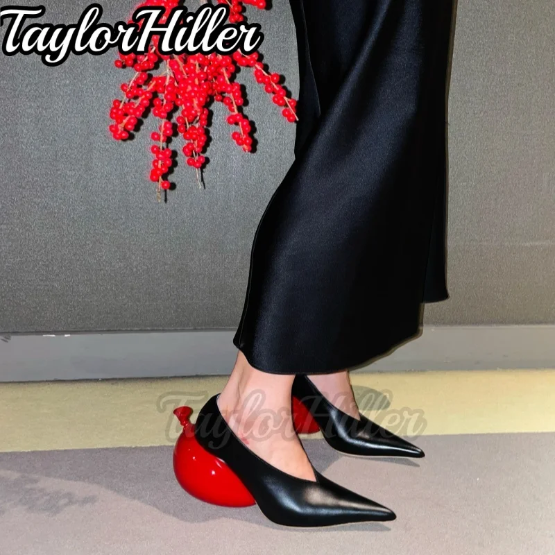 Stylish Balloon Decor Pumps Pointed Toe Shallow High Heels Luxury Mixed Color Fashion Strange Style Women Spring Summer Shoes