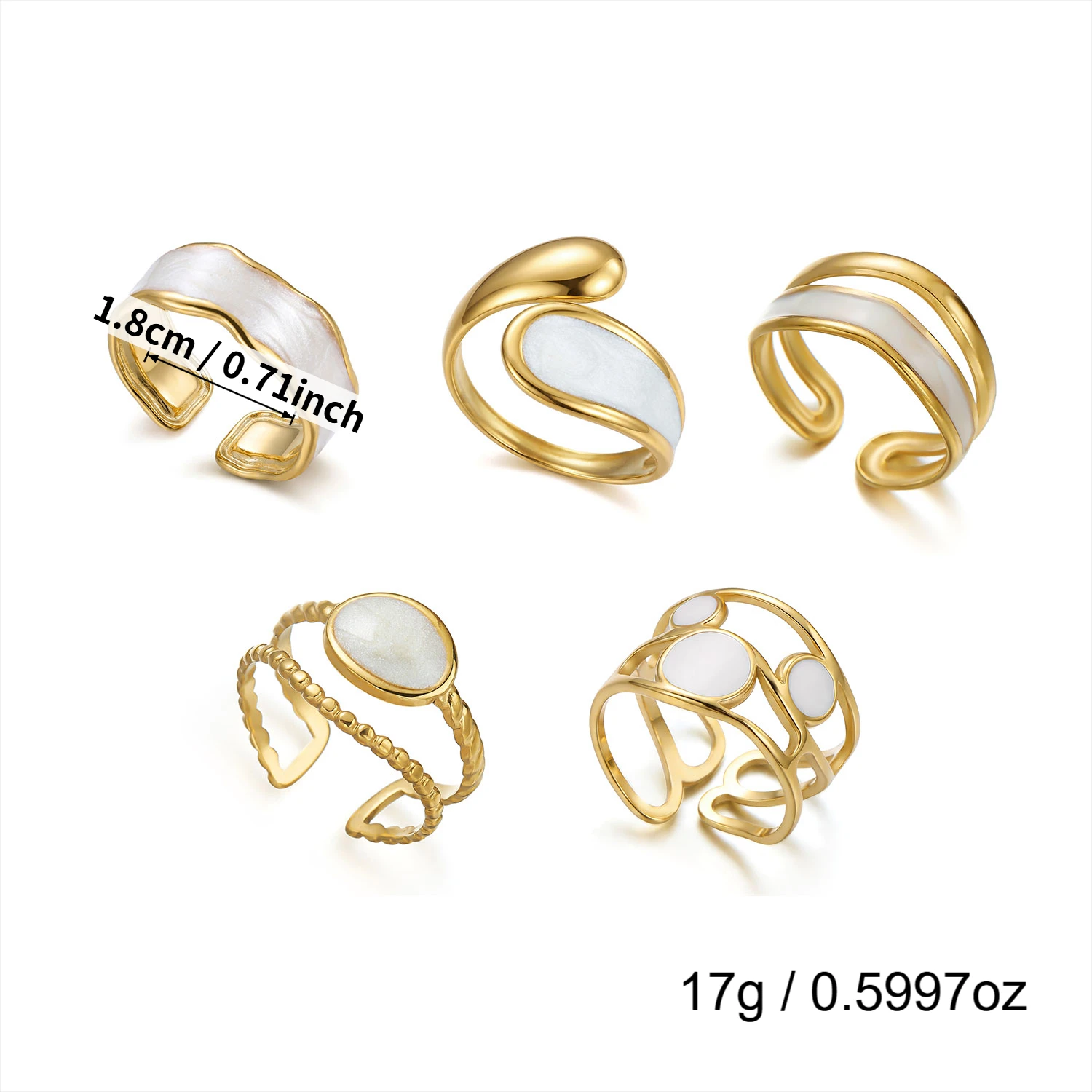 5-teiliges Set geometrischer Emaille-Edelstahlringe für Damen, vergoldet, stapelbare Knöchelringe, Party-Schmuckset, Geschenk, wasserdicht – Detail 3