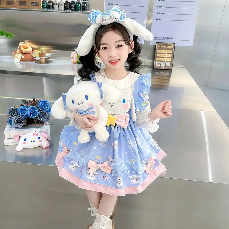 Girl Autumn Clothes Kawaii Cinnamoroll Lolita Princess Skirt Anime Sanrios Cartoon Sweet Girly Heart Cute Long Sleeve Tutu Dress